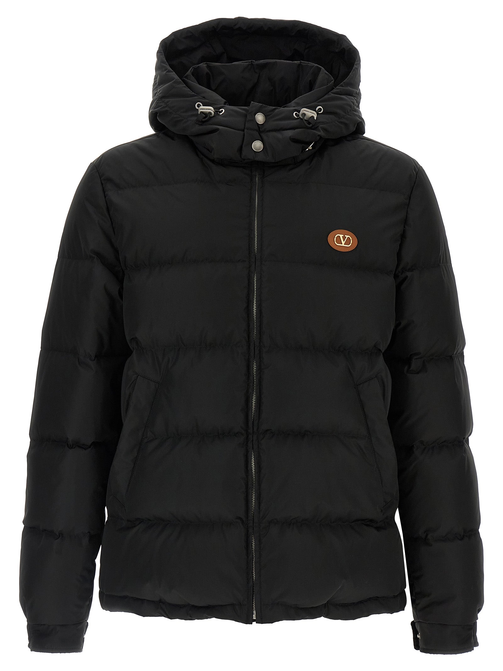 Schwarze Polyamid-Jacke in voller Länge