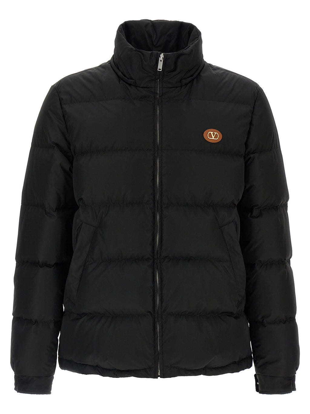 Schwarze Polyamid-Jacke in voller Länge