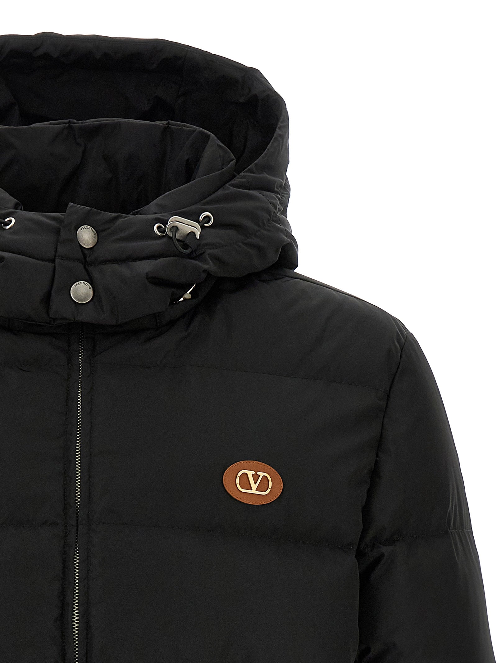 Schwarze Polyamid-Jacke in voller Länge