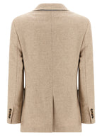 Beige Alpaka Leder Blazer