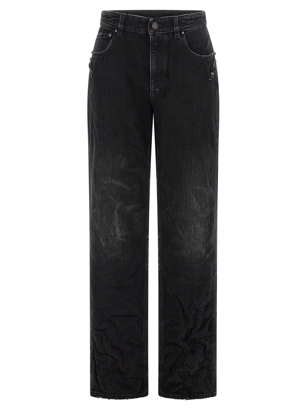 Schwarze Baumwoll-Jeans mit geradem Bein