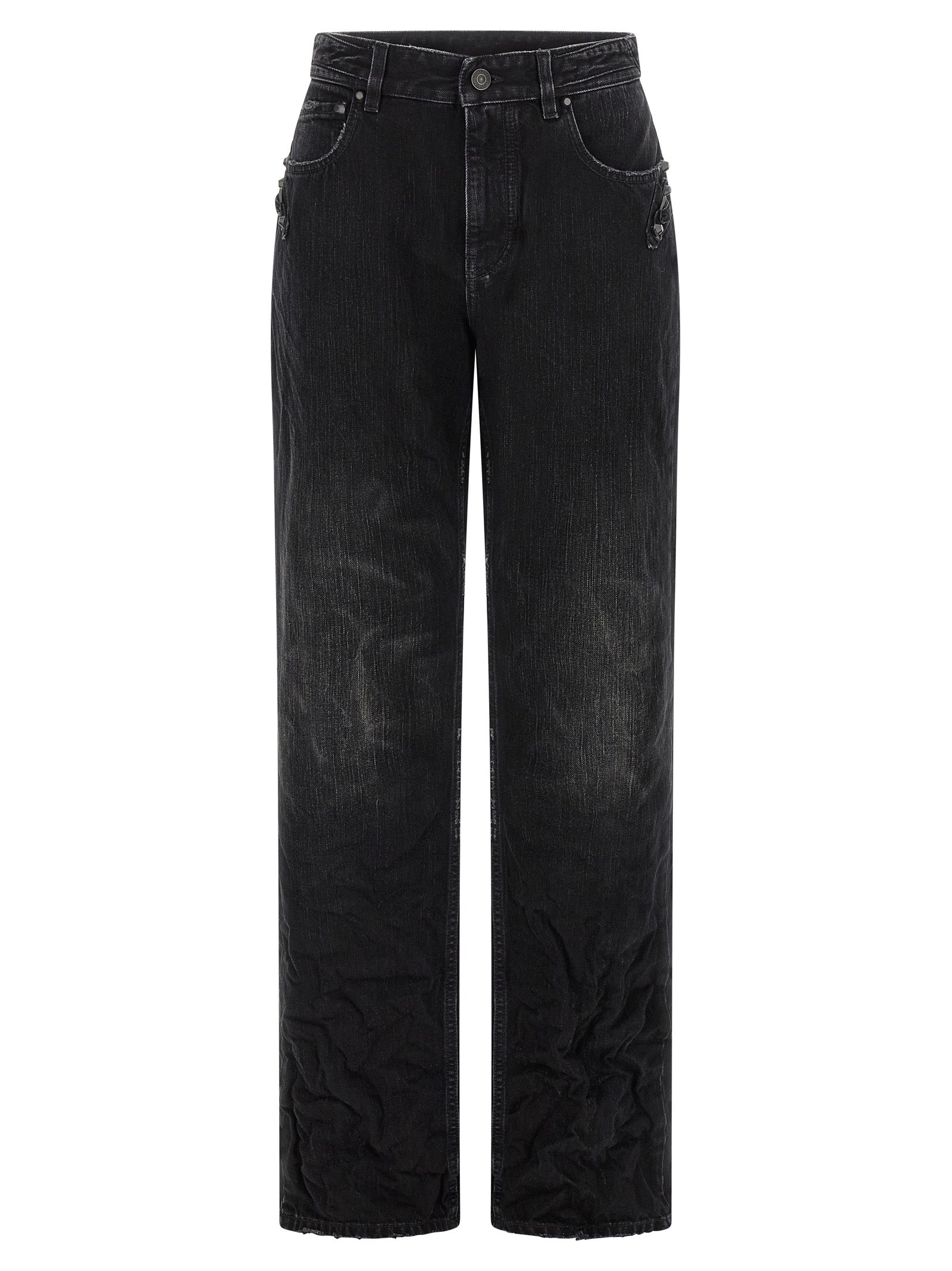 Schwarze Baumwoll-Jeans mit geradem Bein