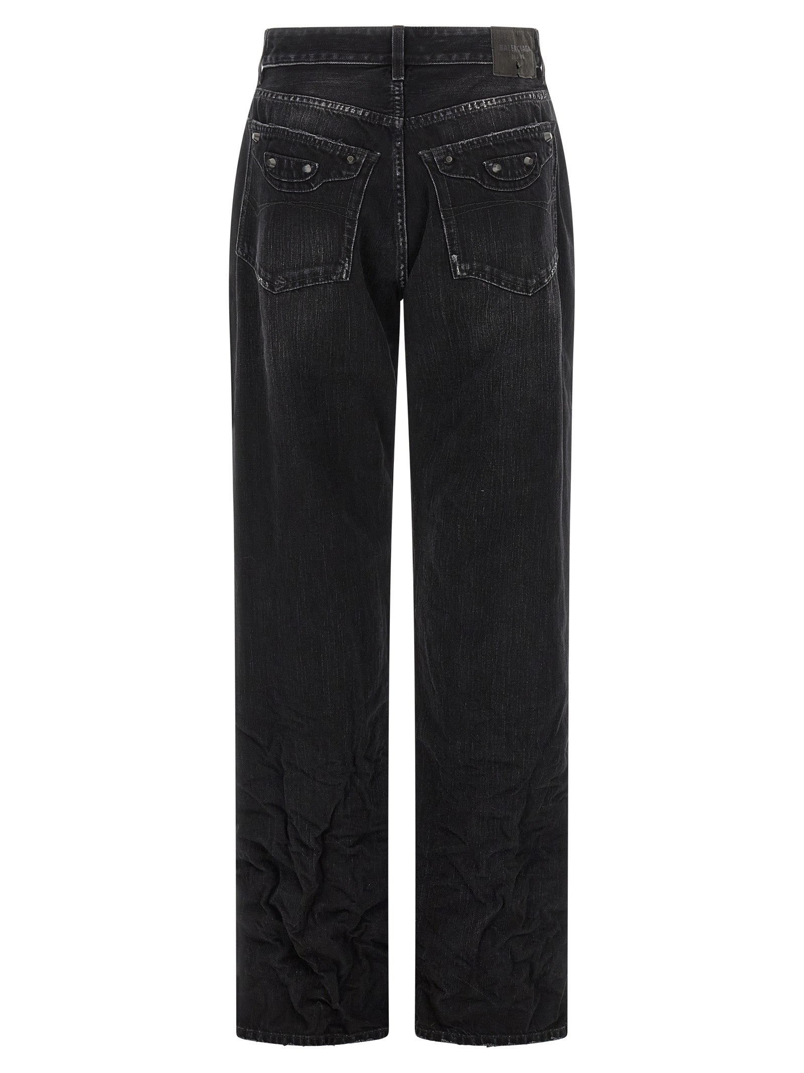 Schwarze Baumwoll-Jeans mit geradem Bein