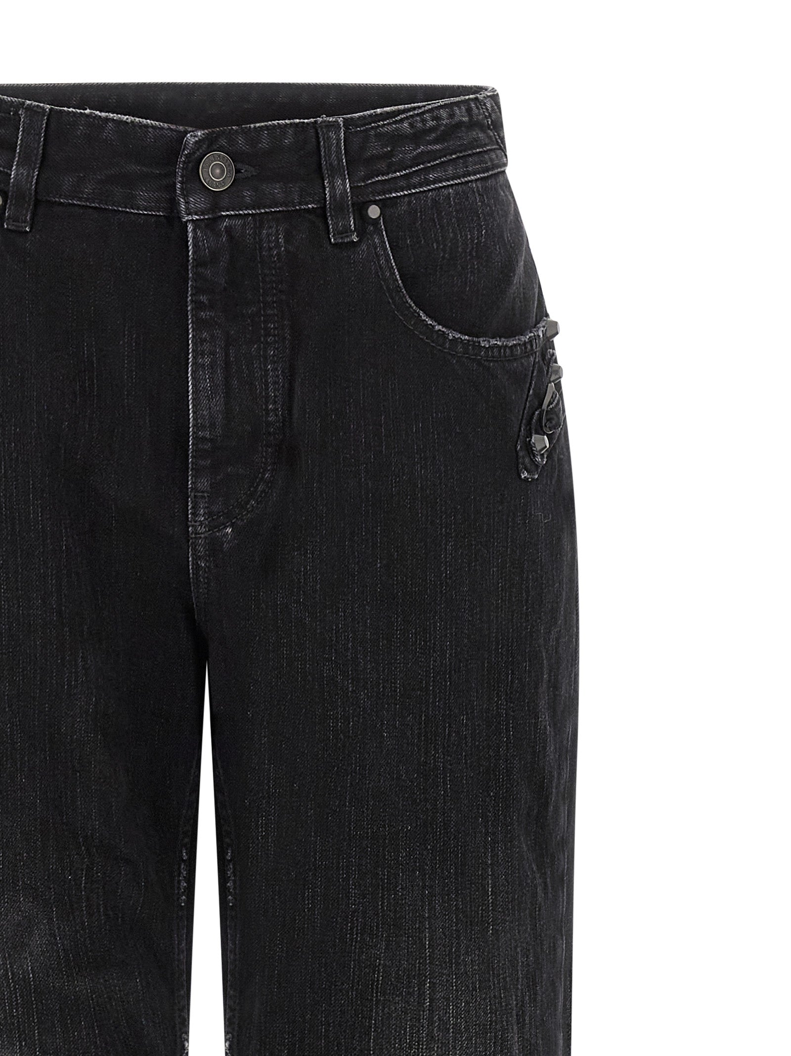 Schwarze Baumwoll-Jeans mit geradem Bein