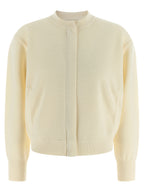 Weiße Strickjacke aus reiner Schurwolle