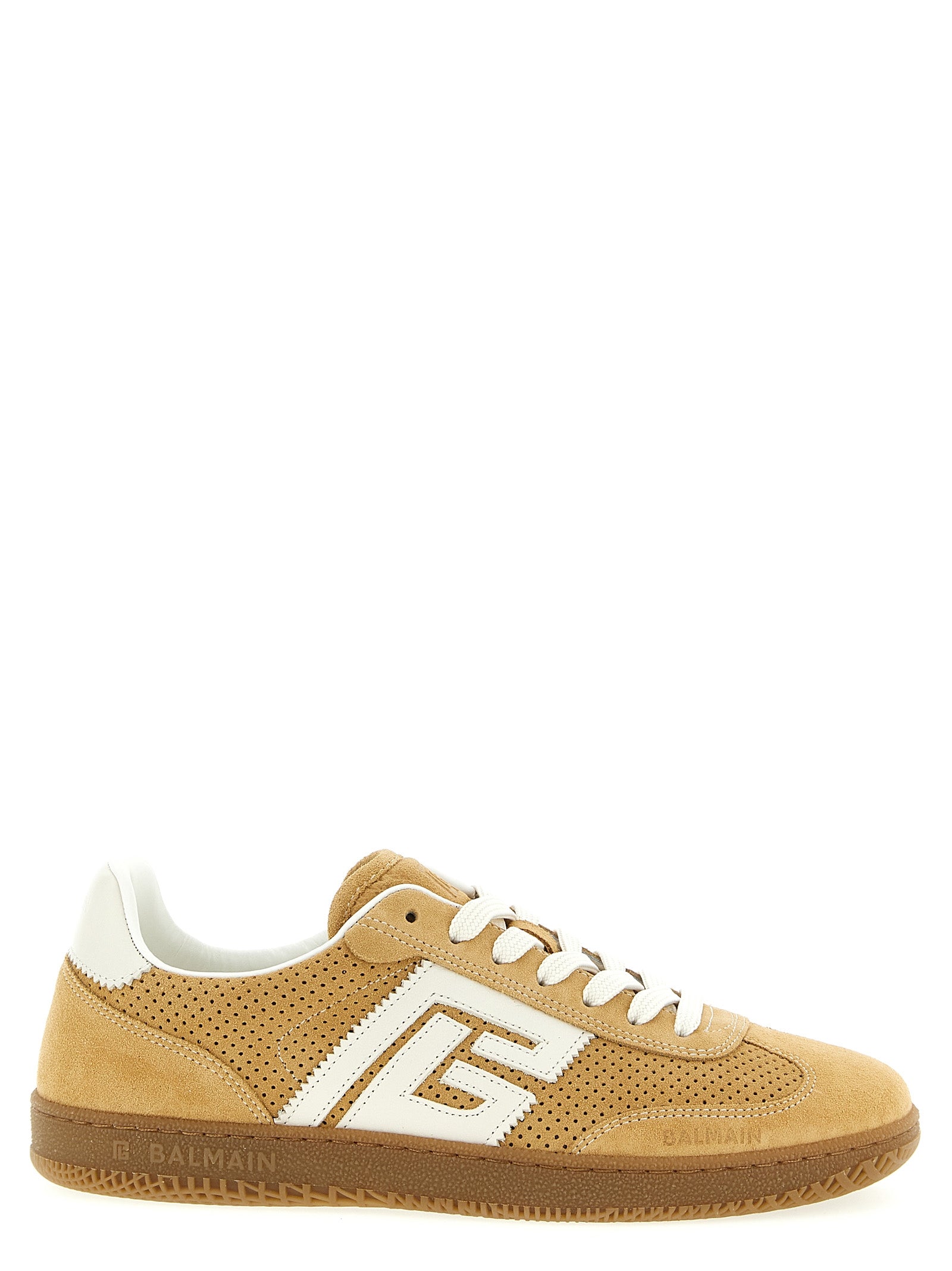 Beige Kalbsleder Low-Top-Sneaker