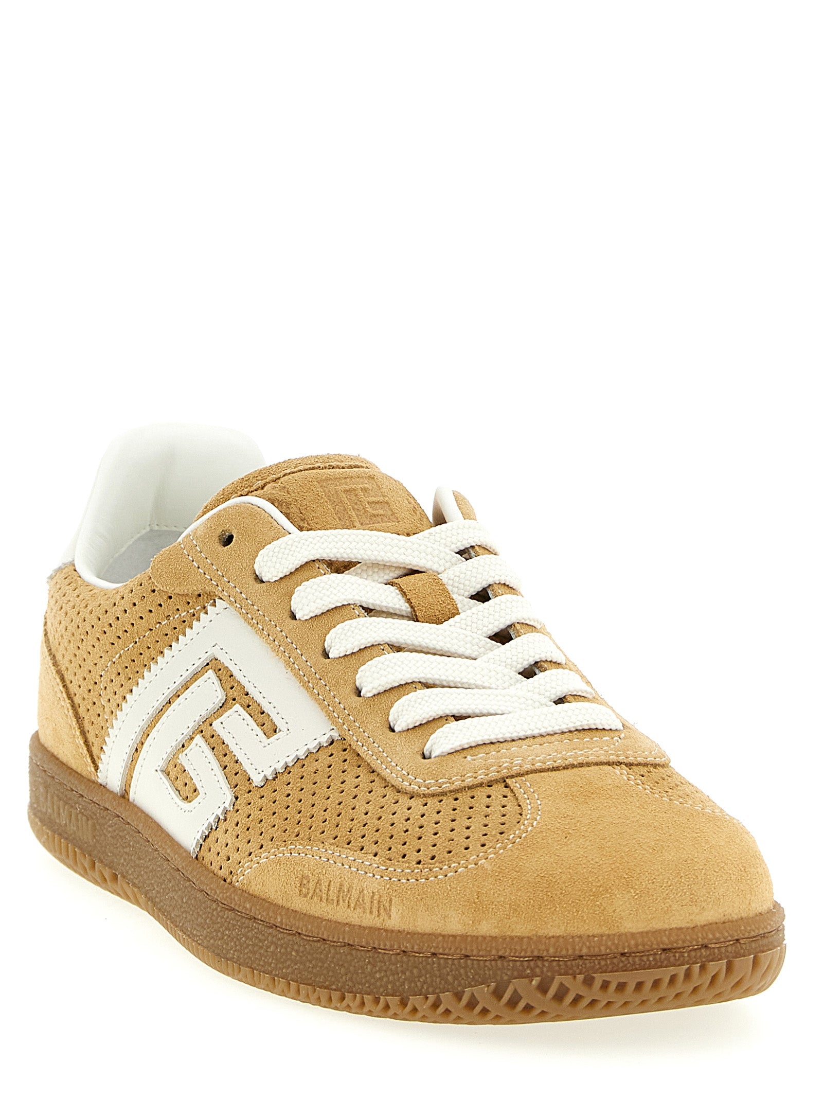 Beige Kalbsleder Low-Top-Sneaker