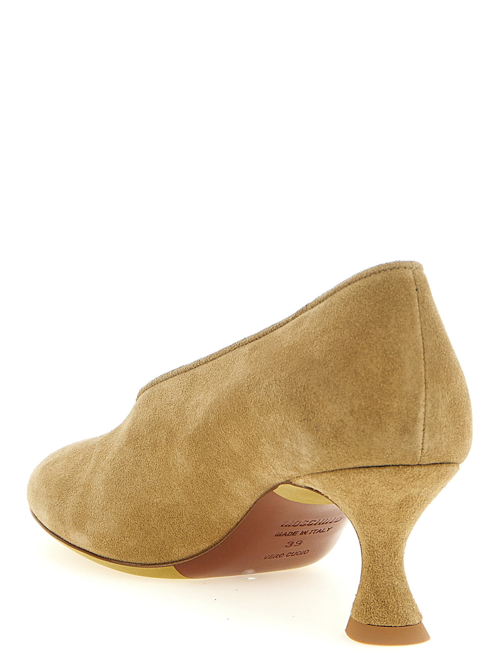 Beige Calfskin Mid Heel Pumps