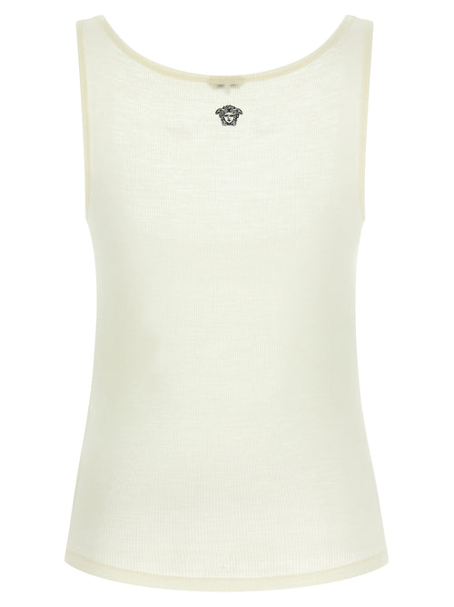 Ärmelloses T-Shirt aus weißer Schurwolle