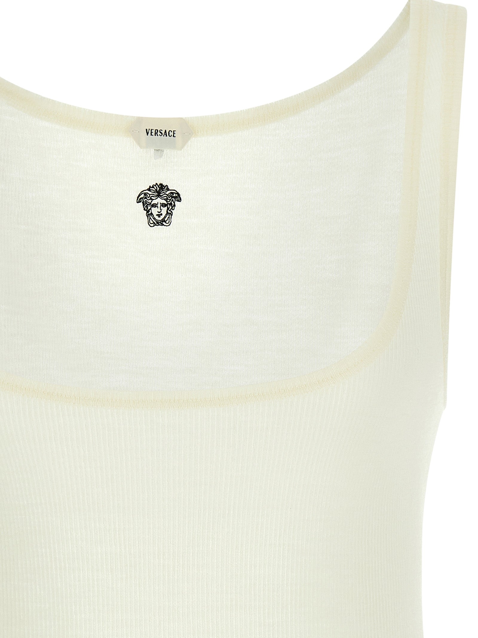 Ärmelloses T-Shirt aus weißer Schurwolle