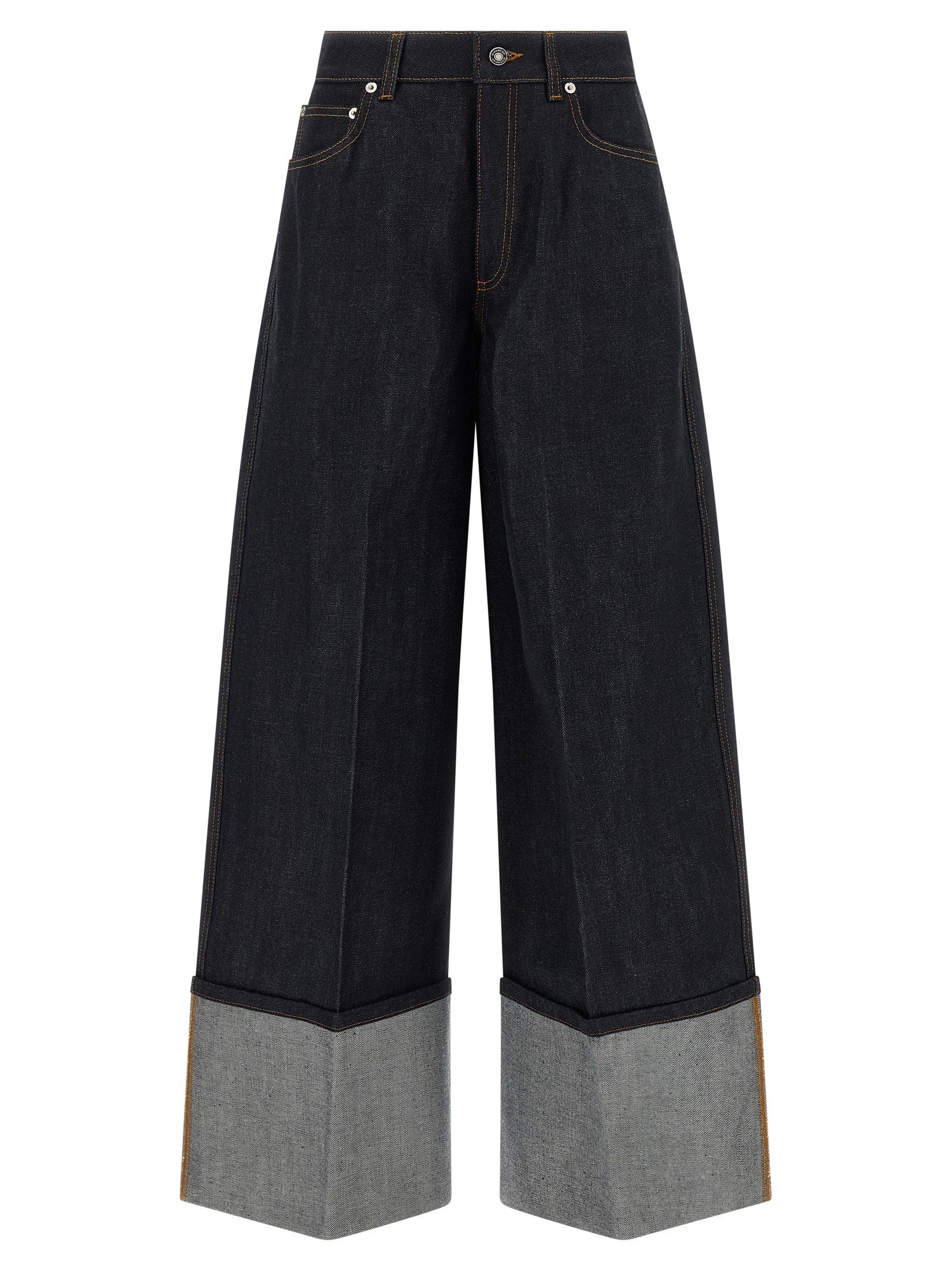 Blaue Baumwoll-Jeans mit ausgestelltem Bein
