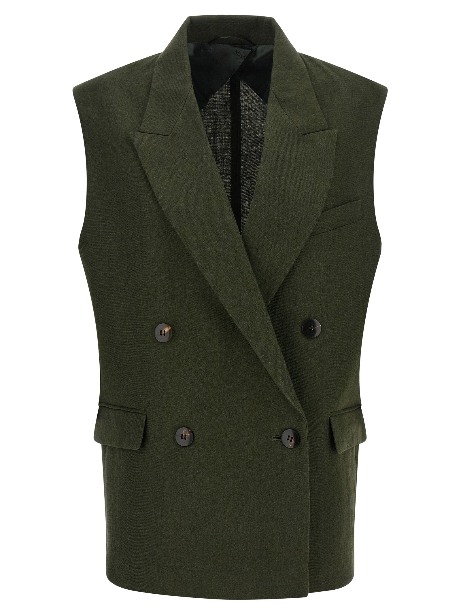 Ärmellose Zweifarbige Leinenjacke