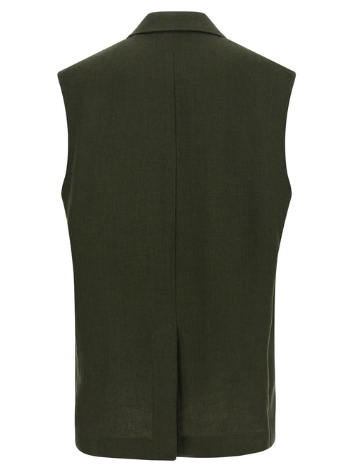 Ärmellose Zweifarbige Leinenjacke