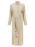 Langes beiges Leinenkleid