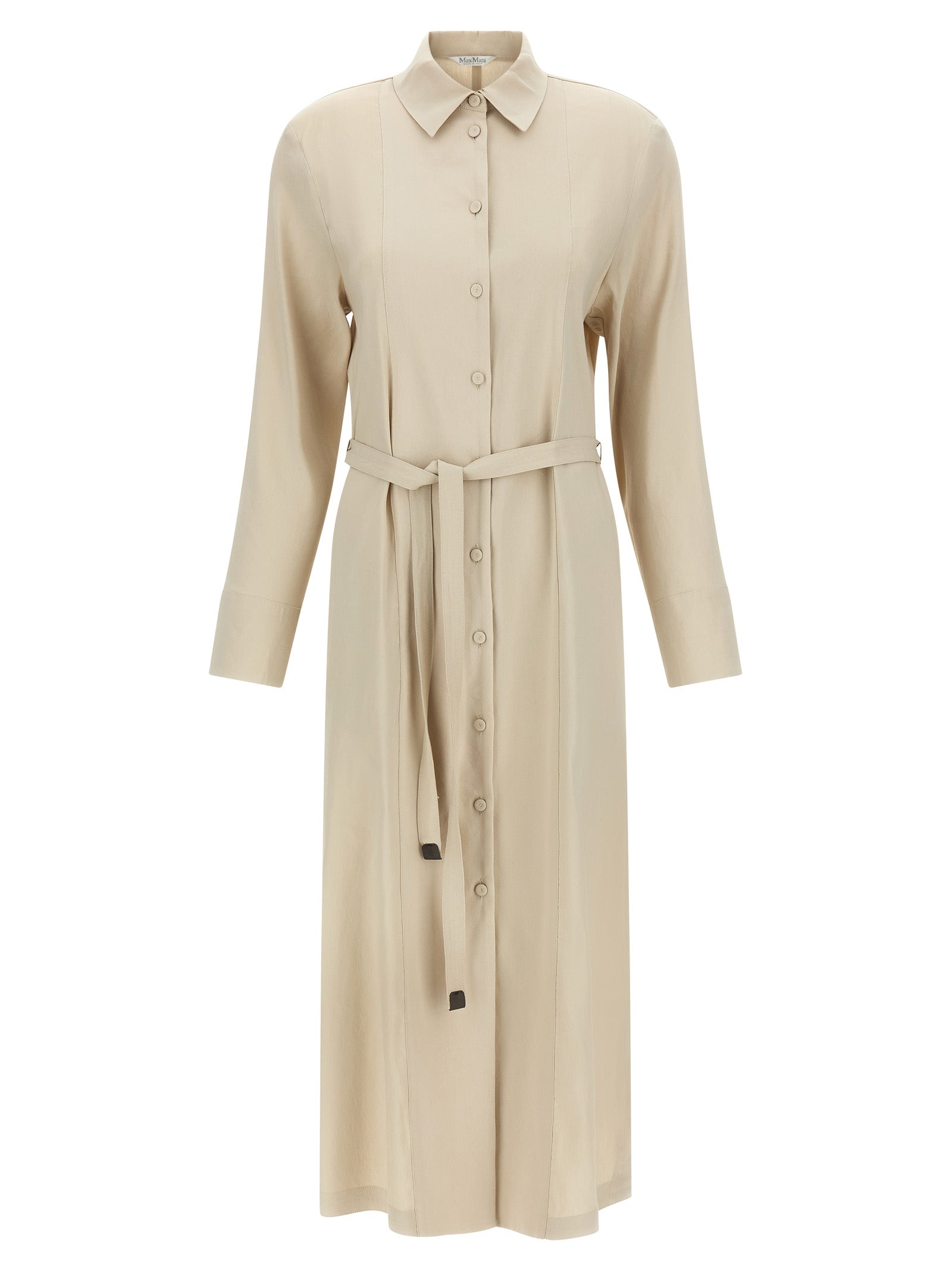 Langes beiges Leinenkleid