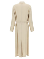 Langes beiges Leinenkleid