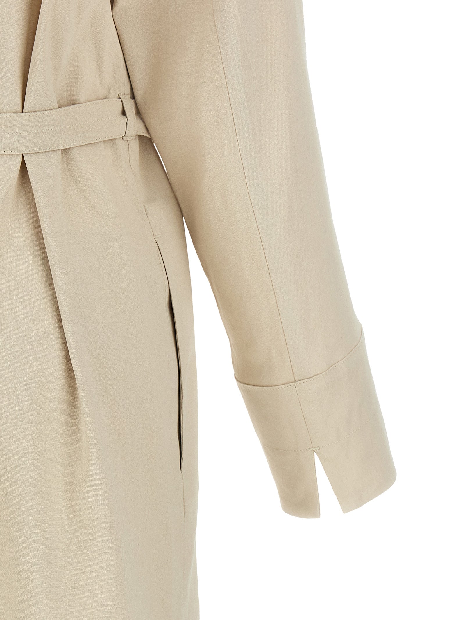 Langes beiges Leinenkleid