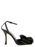 Schwarze Leder-Stiletto-Sandalen