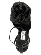 Schwarze Leder-Stiletto-Sandalen