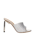 Silberne Satin-Stilettosandalen