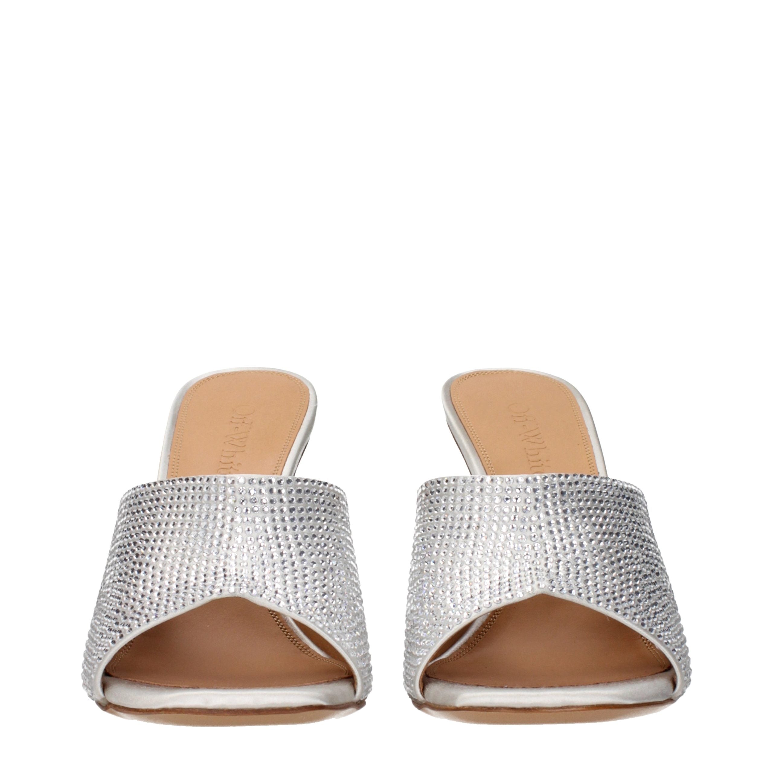 Silberne Satin-Stilettosandalen