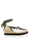 Beige Baumwoll-Keilsandalen