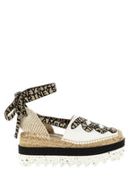 Beige Baumwoll-Keilsandalen