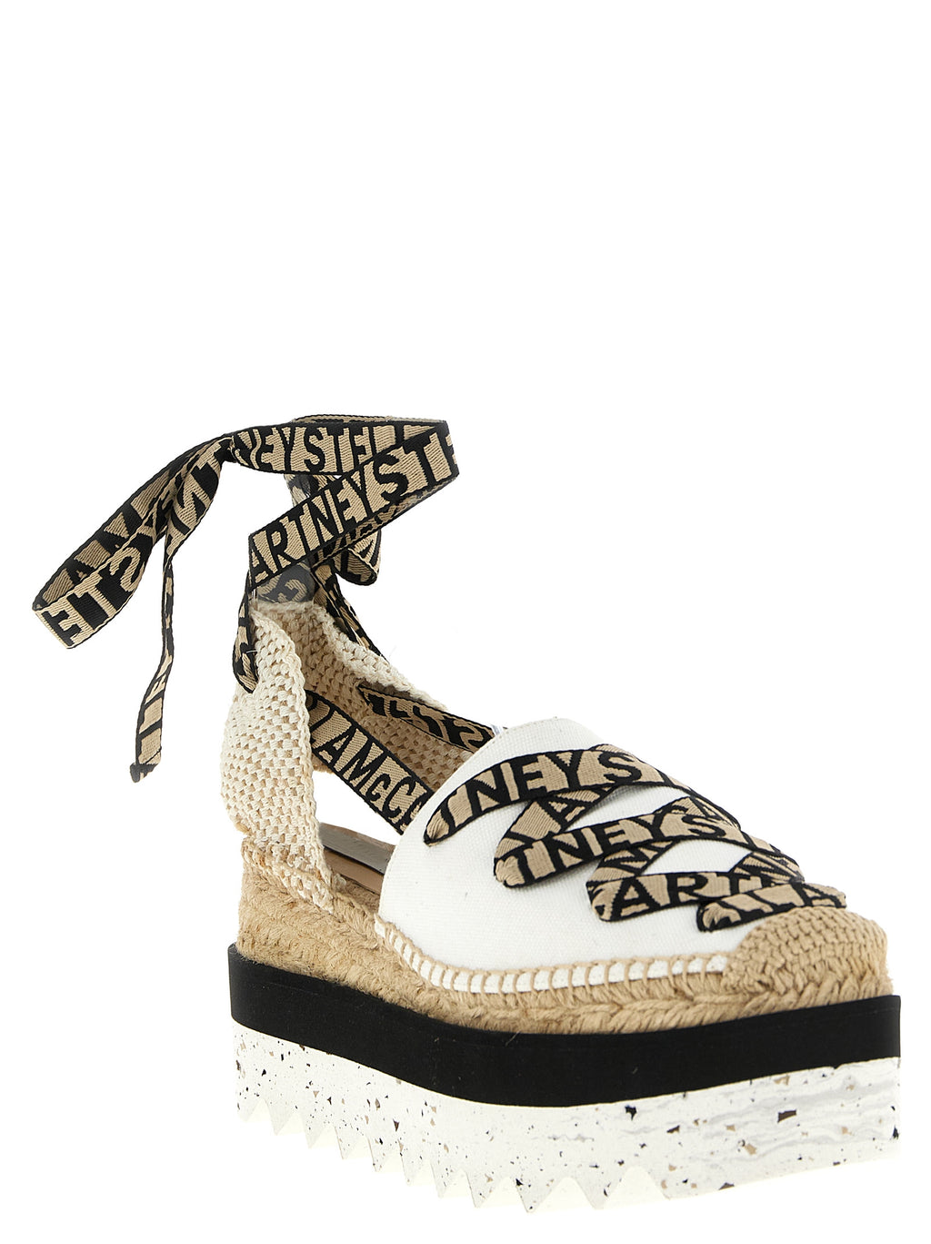 Beige Baumwoll-Keilsandalen