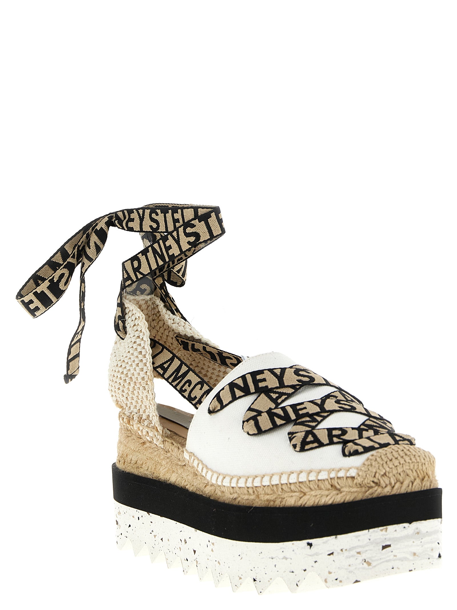 Beige Baumwoll-Keilsandalen