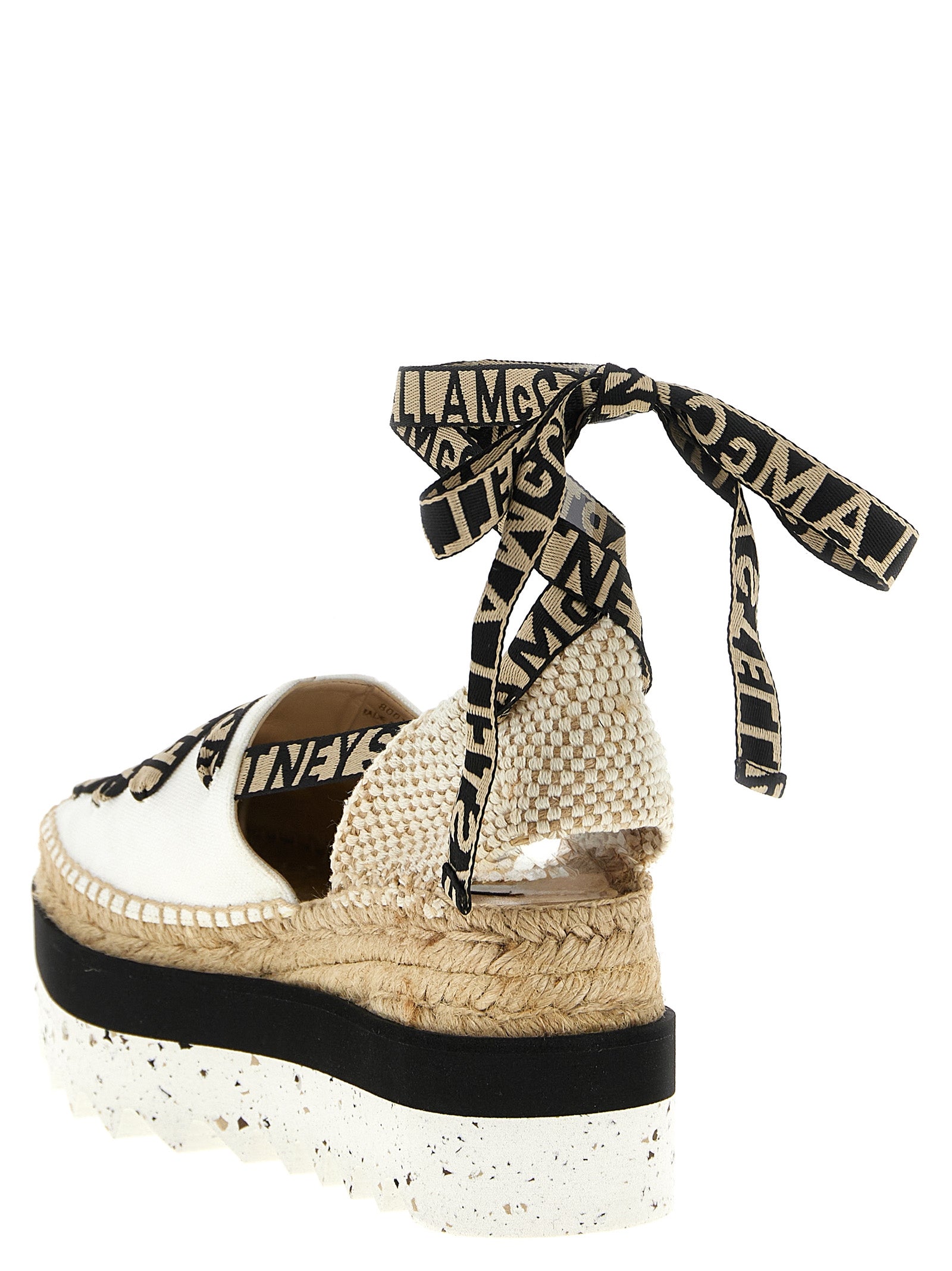 Beige Baumwoll-Keilsandalen