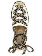 Beige Baumwoll-Keilsandalen