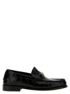 Schwarze Loafer aus Samt und Leder zum Hineinschlüpfen