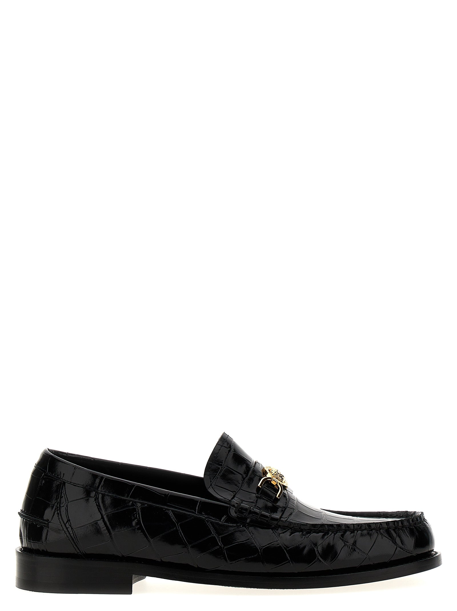 Schwarze Loafer aus Samt und Leder zum Hineinschlüpfen