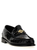 Schwarze Loafer aus Samt und Leder zum Hineinschlüpfen