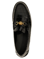 Schwarze Loafer aus Samt und Leder zum Hineinschlüpfen