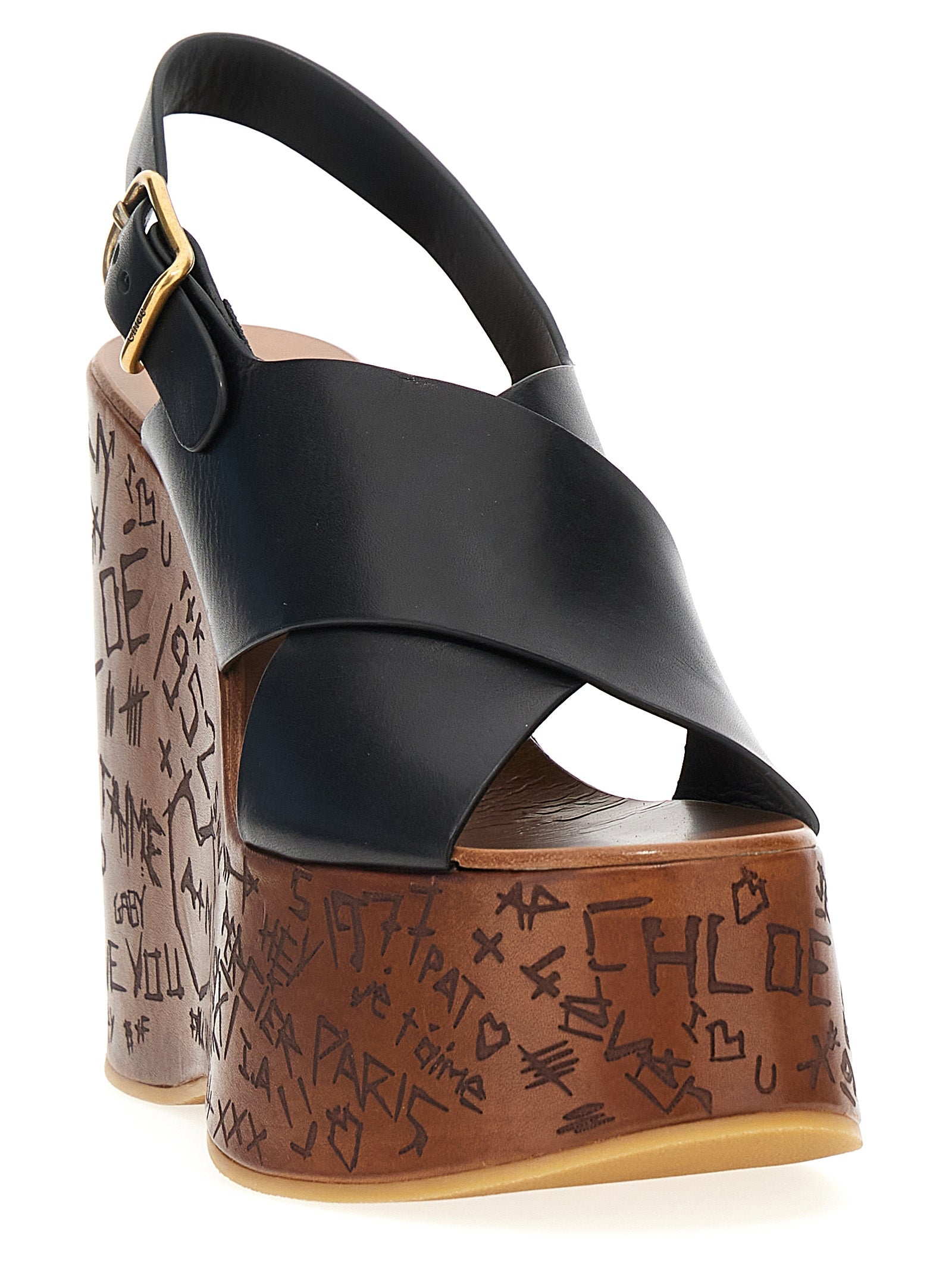 Schwarze Keilsandalen aus Kalbsleder
