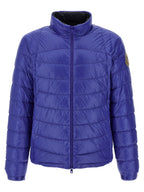 Blaue Polyamid-Jacke in voller Länge