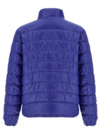 Blaue Polyamid-Jacke in voller Länge