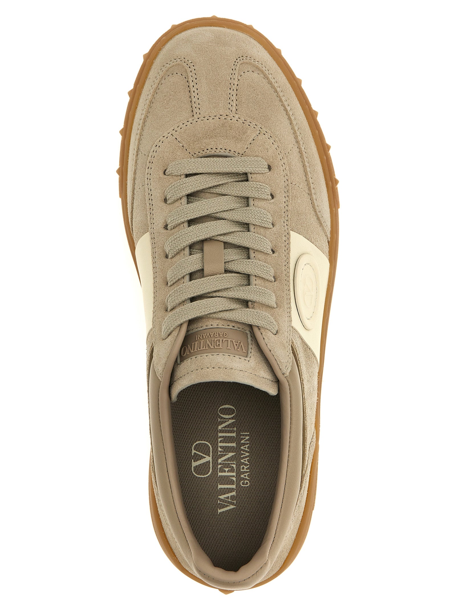 Beige Kalbsleder Low-Top-Sneaker