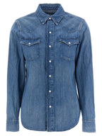 Blaue Baumwollbluse