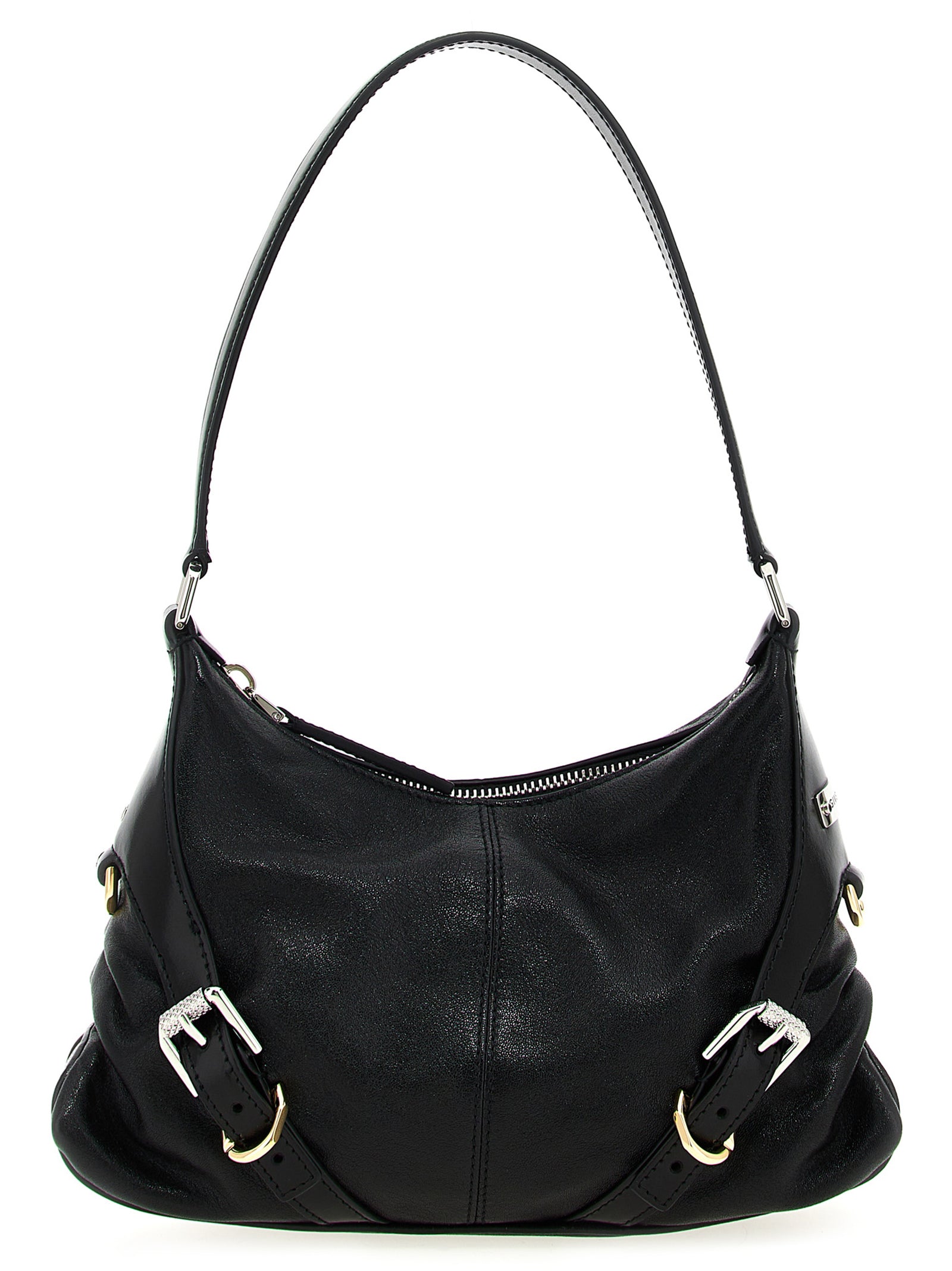 Schwarze Lammleder-Schultertasche