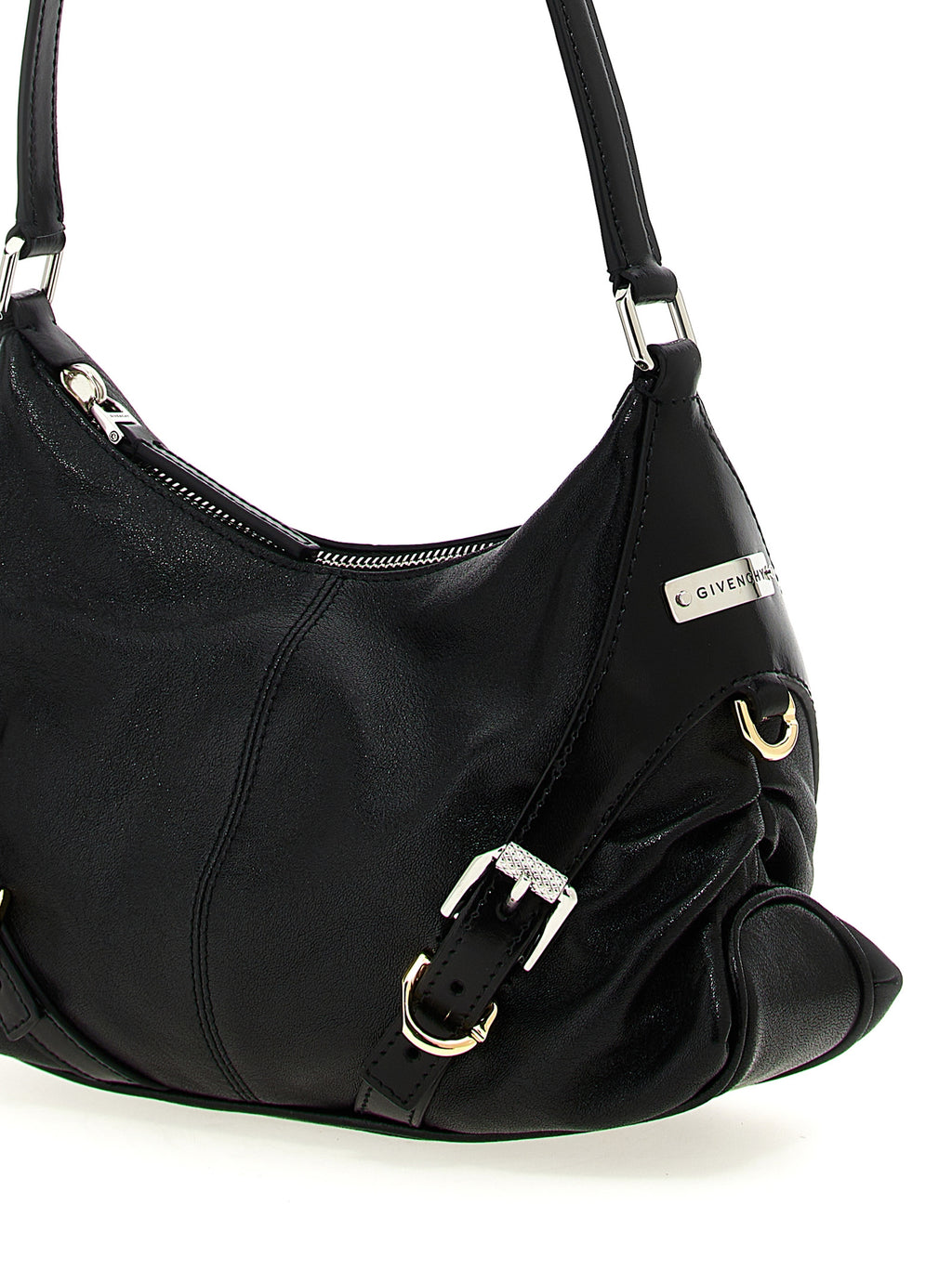 Schwarze Lammleder-Schultertasche