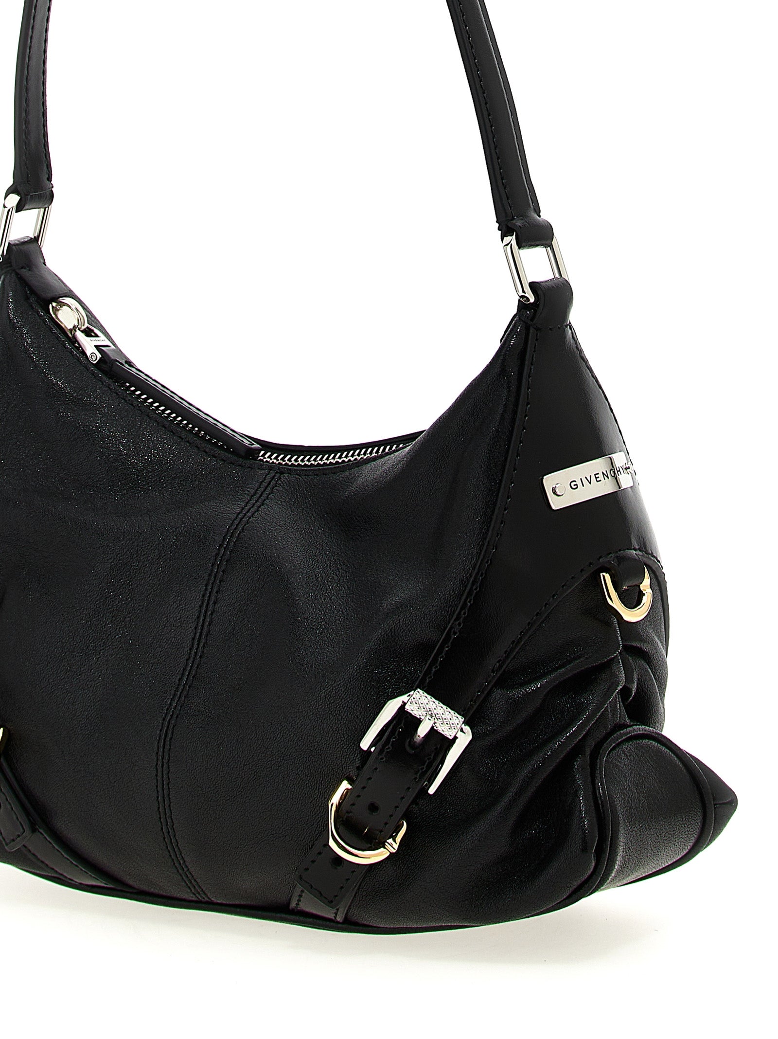 Schwarze Lammleder-Schultertasche