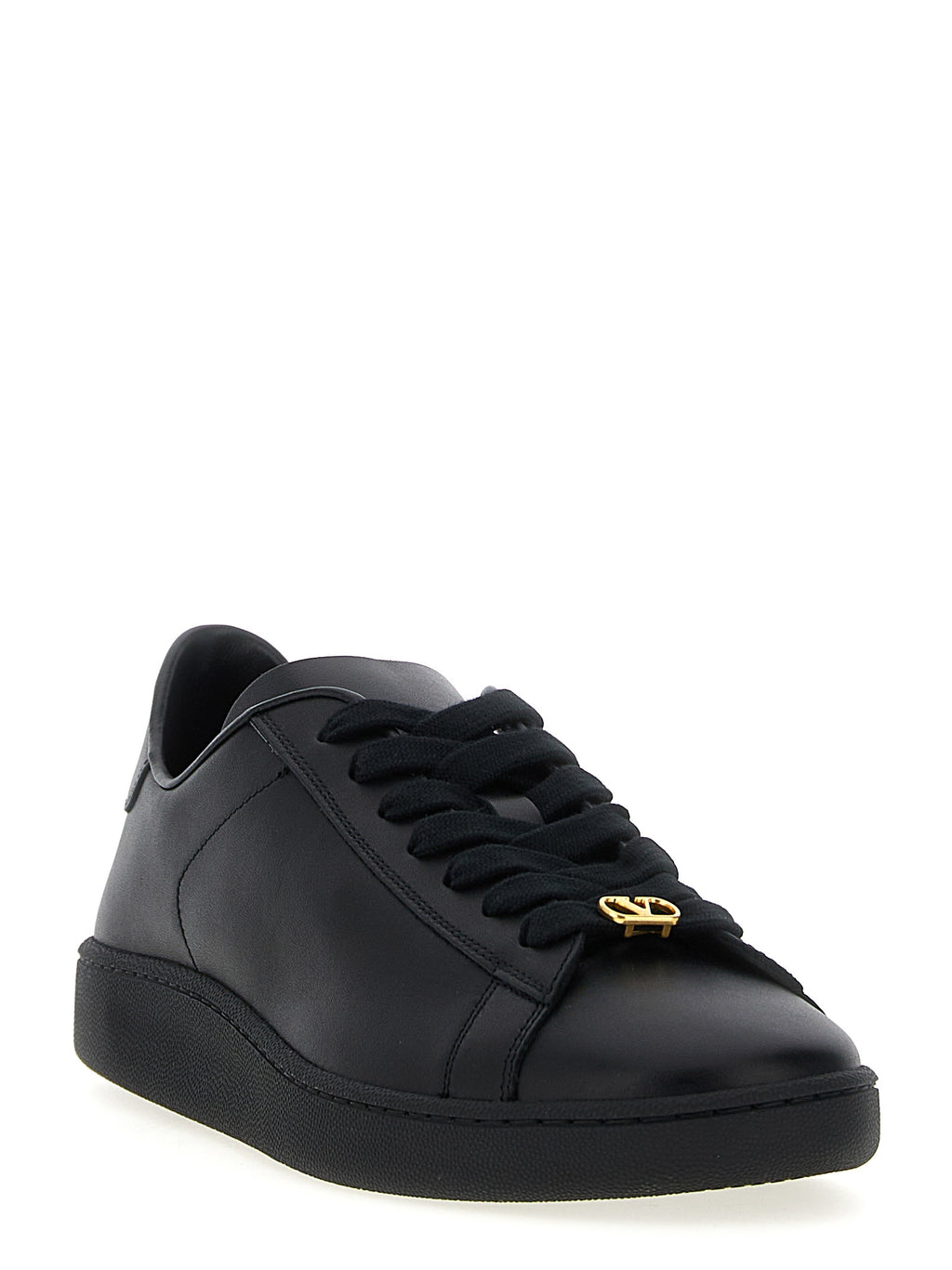Schwarze Kalbsleder Low-Top-Sneaker