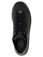 Schwarze Kalbsleder Low-Top-Sneaker