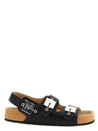 Schwarze flache Sandalen aus Leder 318341