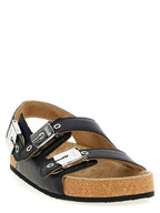 Schwarze flache Sandalen aus Leder 318341