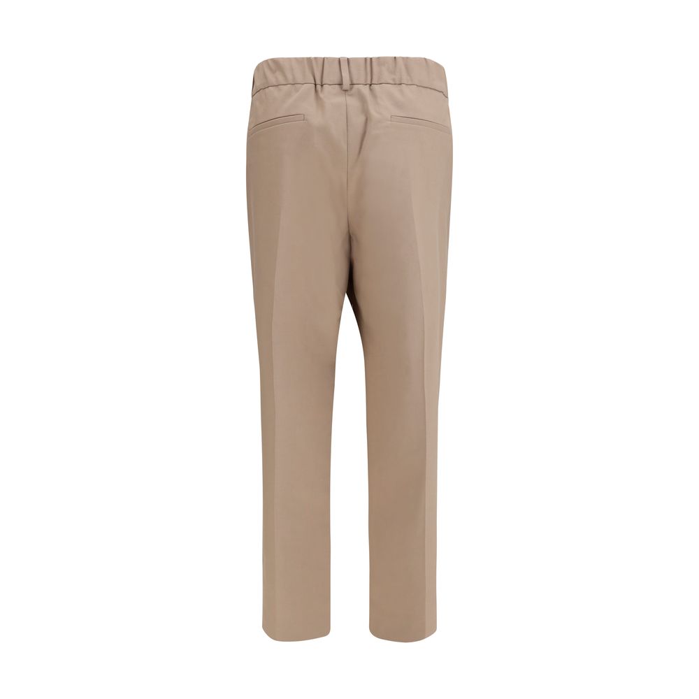 Beige Cotton Casual Pants
