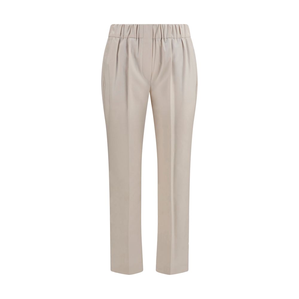 Beige Cotton Casual Pants