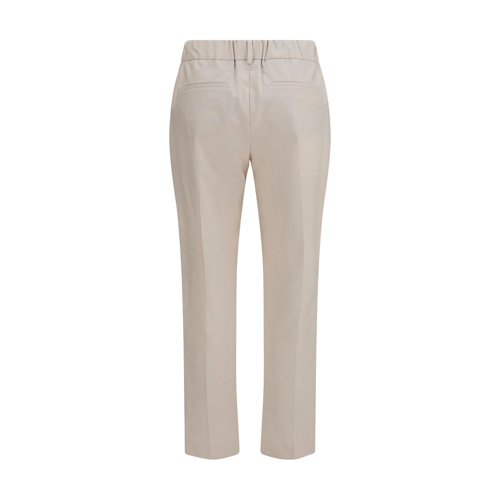 Beige Cotton Casual Pants